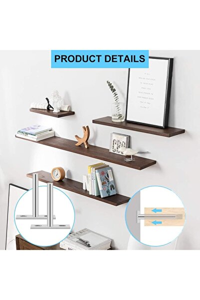 SYOSI 4 Pack 100mm Heavy Duty Hidden Floating Shelf Brackets (Silver, with 8 Screws)