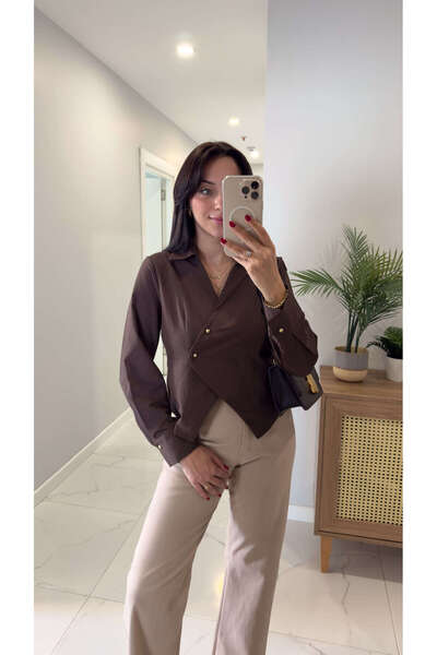 BİRCANÇİL Tole Kahve Kapaması Asimetrik Kesim Gömlek
