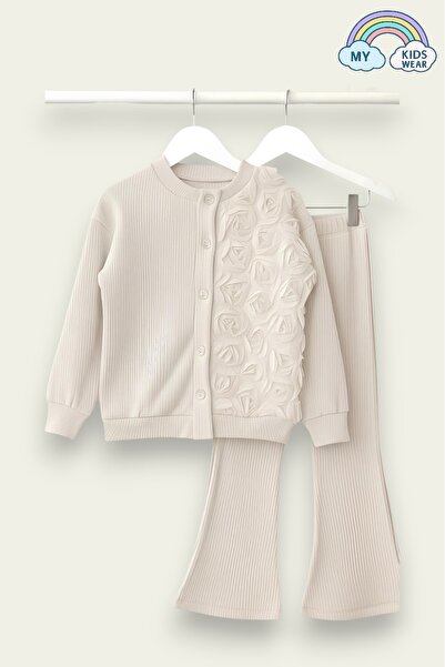 My Kids Wear Girl's Tulle Rose Applique Knitwear Cardigan Double Set 3-10 Years Old 12302