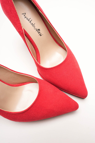 Ayakkabı Ateşi Short Platform Women's Thin Heeled Shoes Nicola Red Calf Suede