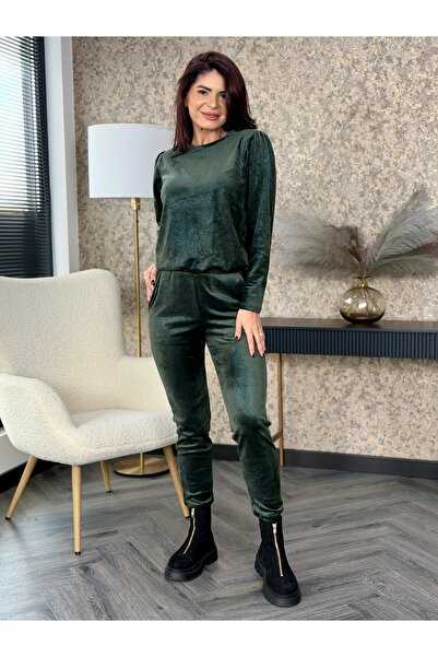 RAMONA BADESCU EXCLUSIVE Fine velvet tracksuit with subtle glitter effect and tapered pants