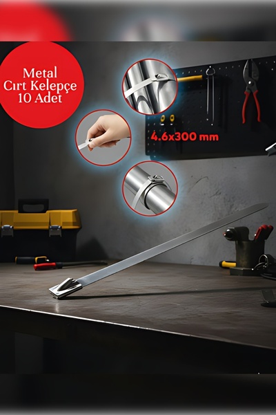MH MiniHediye (10 Adet) Metal Cırt Kelepçe 4.6x360 Paslanmaz Çelik Kablo Zip ...