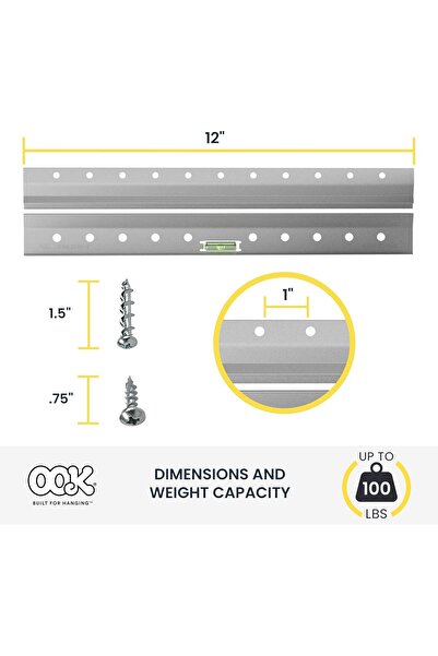 Ook French Cleat, Picture and Mirror Hanger with Hardware, 100lb, Aluminum, 533208