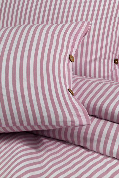 Magnolia Bohemian Striped Double Duvet Cover Set – Wooden Buttons, Elastic Fi...