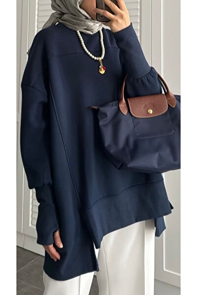 onlymoon Μπλουζάκι Navy Blue Slip-on oversized ◆   Βαμβάκι 3 κλωστών ◆   Άνετο Χιτζάμπ Καθημερινό Στυλ