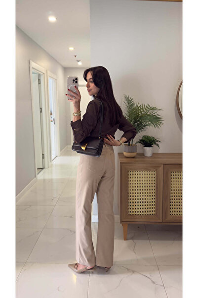 BİRCANÇİL Tetra Beige Suede Trousers