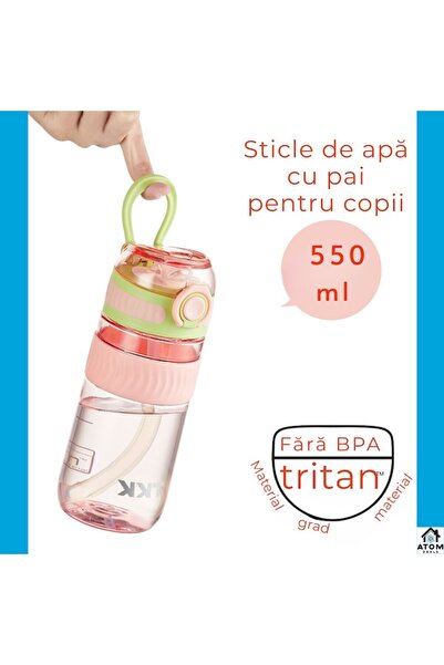 ATOM DEALS Tritan Bottle 550 ml BPA Free - Pink Lime, Leakproof, Reusable