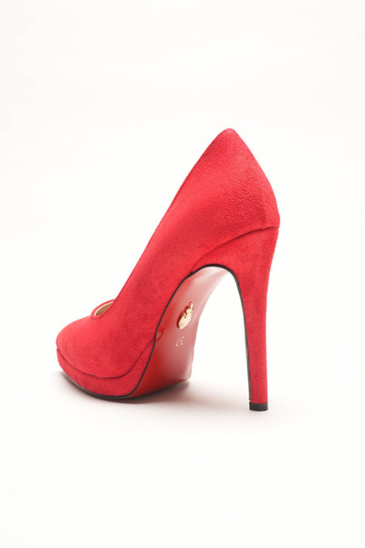 Ayakkabı Ateşi Short Platform Women's Thin Heeled Shoes Nicola Red Calf Suede