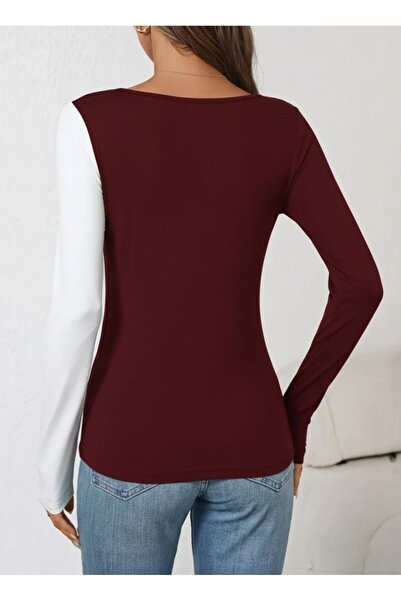 JARDİN ALLURE Women's Long Sleeve Geometric Collar Detailed Double Color Viscose Blouse