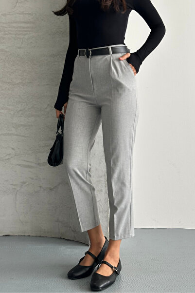 macharel jeans Women's Skinny Leg Pleated Belted Fabric Cigarette Pants