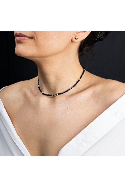 Ezera Choker Necklace - Black Spinel Beads with 925 Silver Findings