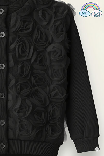 My Kids Wear Girl's Tulle Rose Applique Knitwear Cardigan Double Set 3-10 Years Old 12301