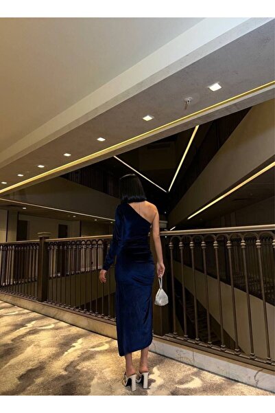 JARDİN ALLURE Women's Long Sleeve Off-Shoulder Dress with Drawstring and Asymmetrical Slit Detail