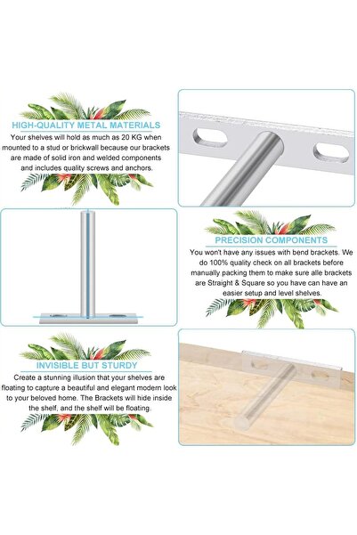 SYOSI 4 Pack 100mm Heavy Duty Hidden Floating Shelf Brackets (Silver, with 8 Screws)