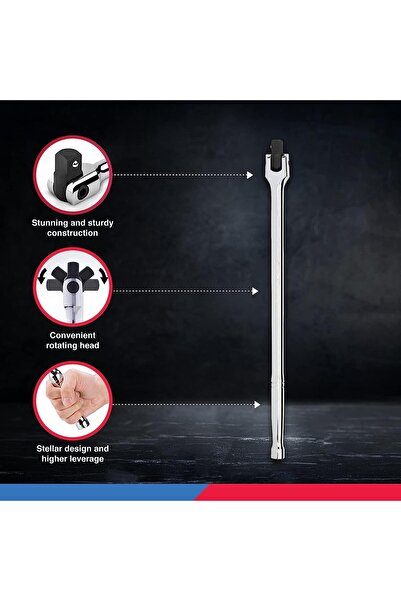 NEİKO 00200A 1/2" Drive Extension Breaker Bar, Chrome-Vanadium Steel, Rotating Head, 15" Length