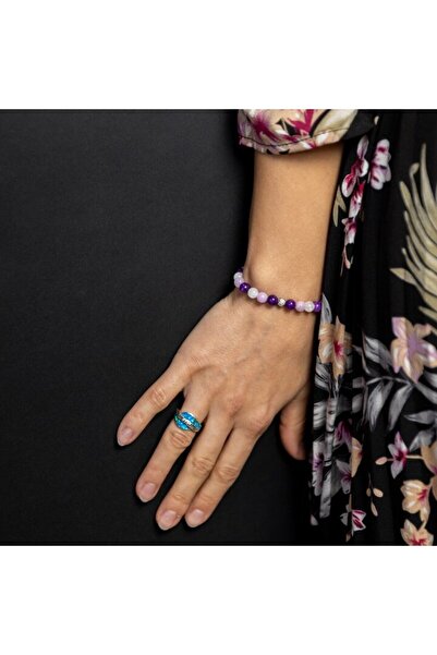 Ezera Kelli stone bracelet for girls - Moonstone & Purple Jade, 6mm beads, 17-18cm