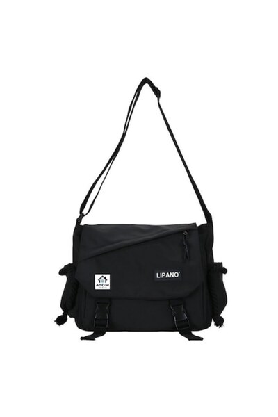 ATOM DEALS Geantă de umăr unisex Lipano ATOM DEALS, stil coreean, 29x10x25 cm, neagră