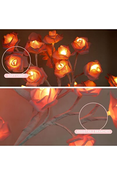 KASTWAVE Rose Tree LED Table Lamp Artificial Flower Night Light (Pink, USB)