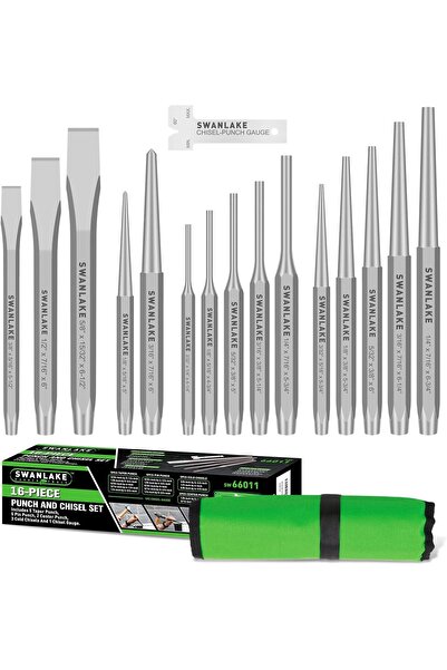 SWANLAKE GARDEN TOOLS مجموعة لكمة وإزميل، 16 قطعة