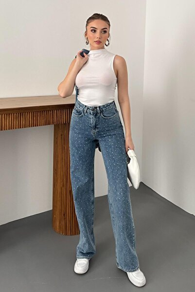 Elbee Fashion Woman Синій камінь Детальний комплект джинсів