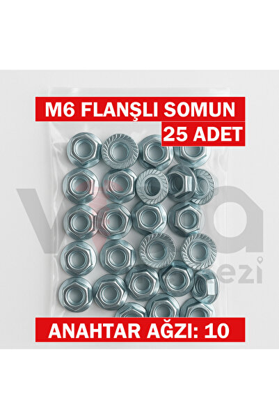 vida merkezi yapıları birleştiren güç M6 Flanşlı Somun 25’li – Çinko Kaplı