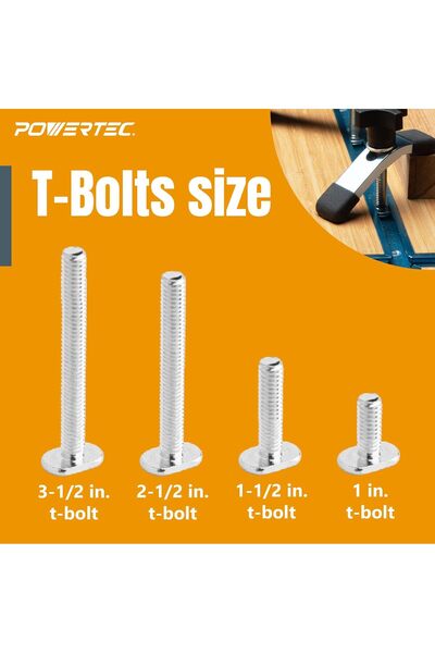 POWERTEC 71121 T-Track Knob Kit w/Threaded Knobs & 5/16-18 T-Bolts – 16-Piece Set