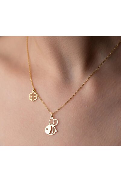 Butik Bal arısı ve Petek Figürlü 925 Ayar Gümüş Kadın Kolyesi