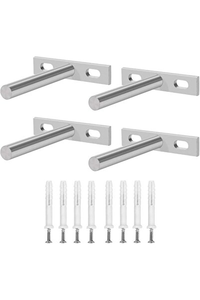 SYOSI 4 Pack 100mm Heavy Duty Hidden Floating Shelf Brackets (Silver, with 8 Screws)