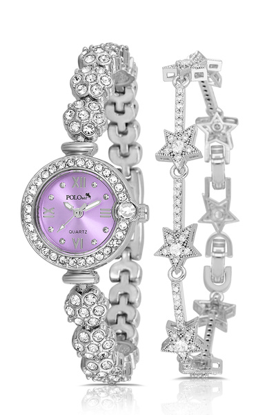 Polo Air Flower Pattern Cord Women Wristwatch Star Bracelet Combination Silve...