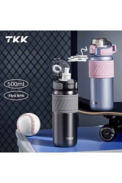 ATOM DEALS Stainless steel thermos, 500 ml, titanium gray, double walls, BPA free