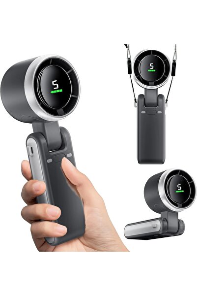 EXCEFORE Portable Handheld Mini Fan - Foldable Turbo, 3600mAh, 5-Speed, USB-C (Black)