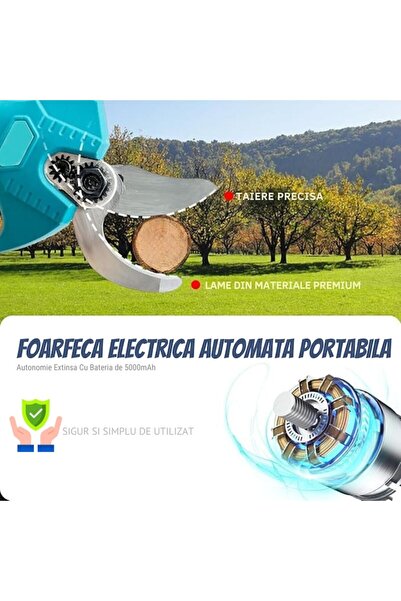 HYT Portable Cordless Electric Garden Shears, Carbon Steel Blade, 2× 5000mAh Batteries, Blue