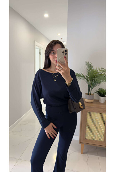 BİRCANÇİL Poswe Navy Blue Boat Neck Blouse