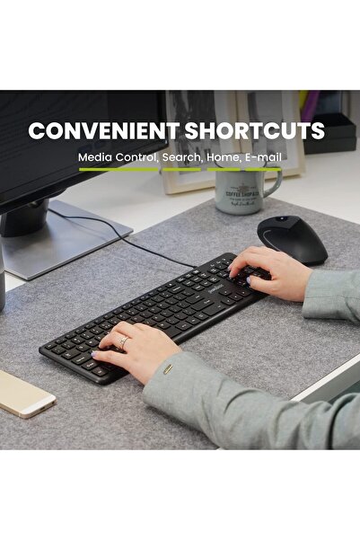 Perixx PERIBOARD-210 US Wired Full-Size USB Keyboard - Black - US English