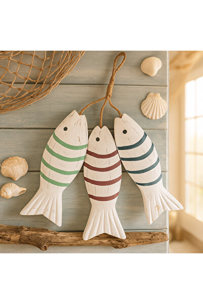 YINZUO Coastal Wooden Hanging Fish Décor – Set of 3 Fish with Rope, Beach House Wall Decoration
