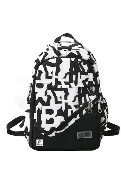 ATOM DEALS Rucsac Unisex, Cu imprimeu Modern Negru/Alb, 43x32x15 cm, Compartiment Laptop 15"