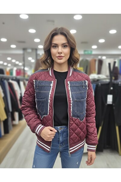 Pelin Jeans Quilted Zippered Coat (Denim Detail)