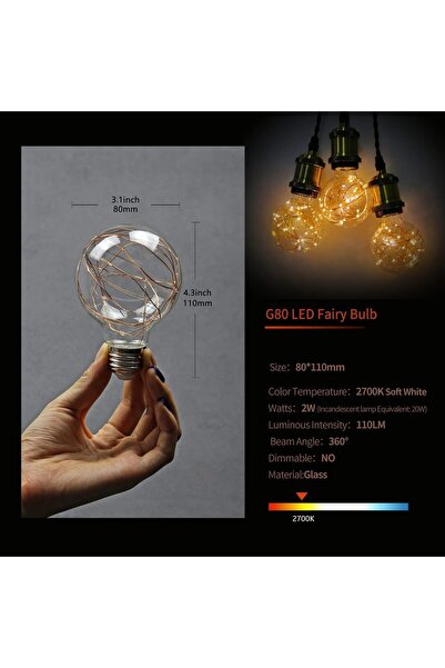 AZONEE LED Vintage Decorative Light Bulbs G80 E27 Warm White – 4 Pack