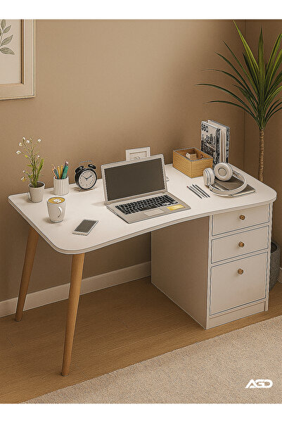 AGD Modern Multi-Functional Home Desk for Computer, Gaming, Writing and Studying, White