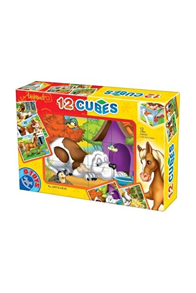 D-Toys Blocks - Animals, 12 pieces