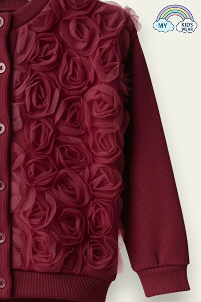 My Kids Wear Girl's Tulle Rose Applique Knitwear Cardigan Double Set 3-10 Years Old 12298