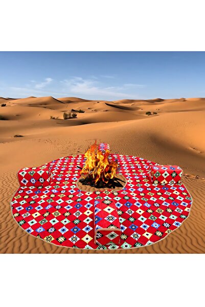 Biki سجادة تخييم دائرية محمولة قابلة للطي 3×3 متر مع 4 مساند للذراعين وفتحة نار