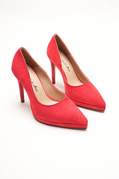 Ayakkabı Ateşi Short Platform Women's Thin Heeled Shoes Nicola Red Calf Suede