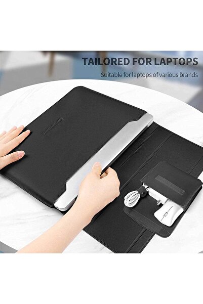 MAKINGTEC 13-14 Inch Laptop Sleeve Case with Stand, Waterproof PU Leather (Black)