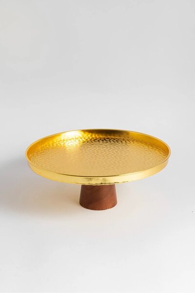 Bin Shihon A dessert serving tray with a wooden base and a gold frame.
