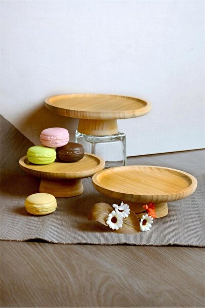 Bayev Bamboo 17 cm Round Footed Presentation Tray 700722 - Wooden Serving Presentation Plate
