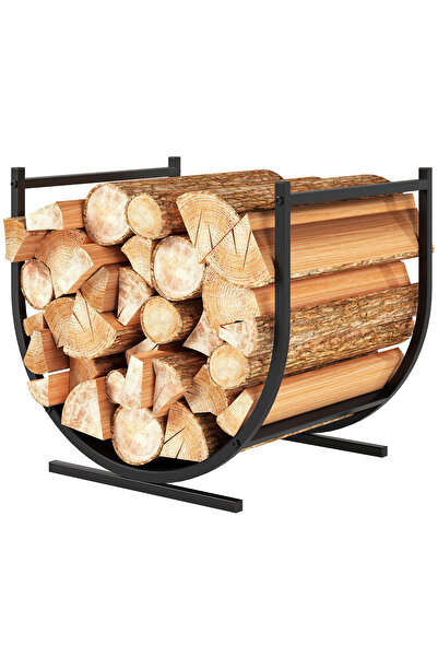 SOMINECO Kavisli U Siyah Şömine Metal Gövdeli Odunluk Raf Sehpa