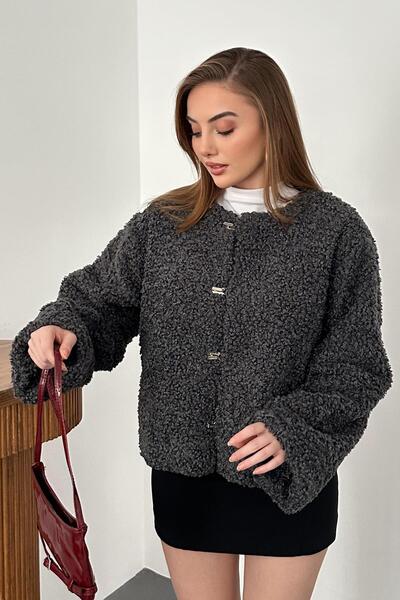 Elbee Fashion Woman Gray Plush Short Jacket