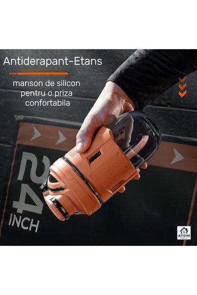 OEM Shaker proteic fitness 700 ml Tritan ATOM DEALS®️, fără BPA, capac etanș cu clips, portocaliu