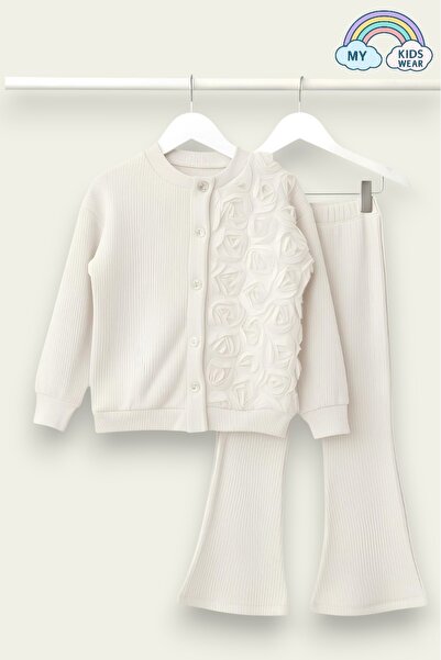 My Kids Wear Girl's Tulle Rose Applique Knitwear Cardigan Two-Piece Set 3-10 Years Old 12303